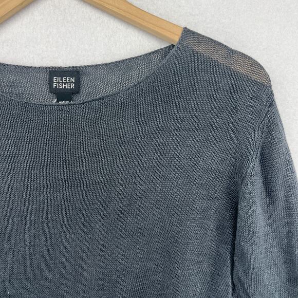 EILEEN FISHER Sweater S Linen Round Neck Pullover Jumper Sheer Gray - Picture 8 of 15